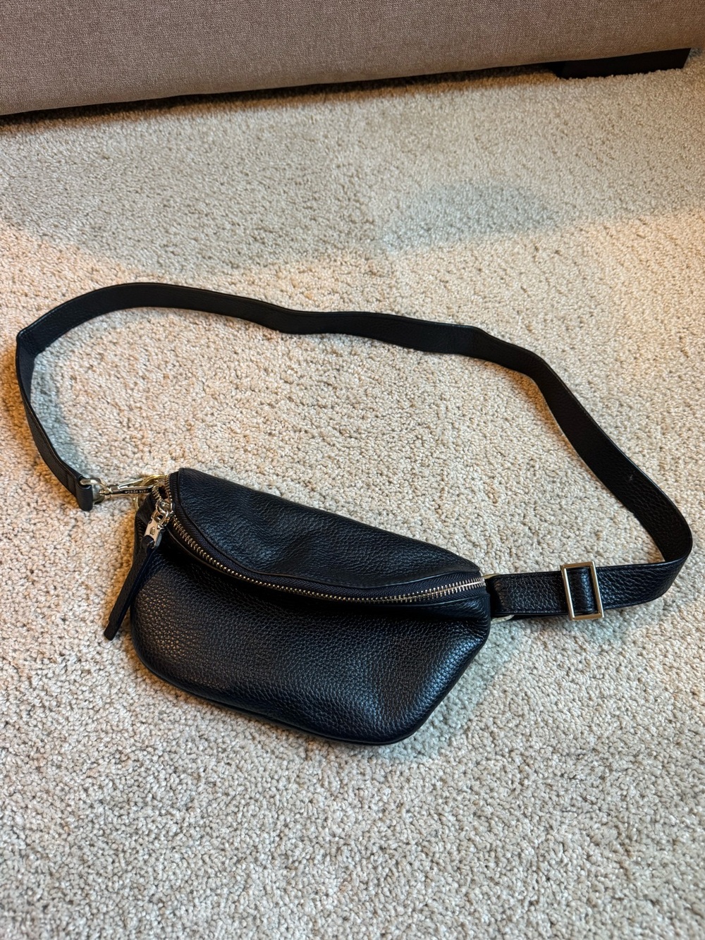 kate spade Black Pebbled Leather Belt Bag with Gold Hardware
